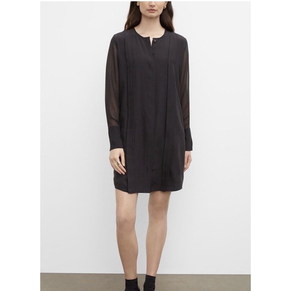 Club Monaco Dresses & Skirts - Club Monaco Sheer Long Sleeve Silk‎ Shirtdress black size 0 NWT $229 Belted